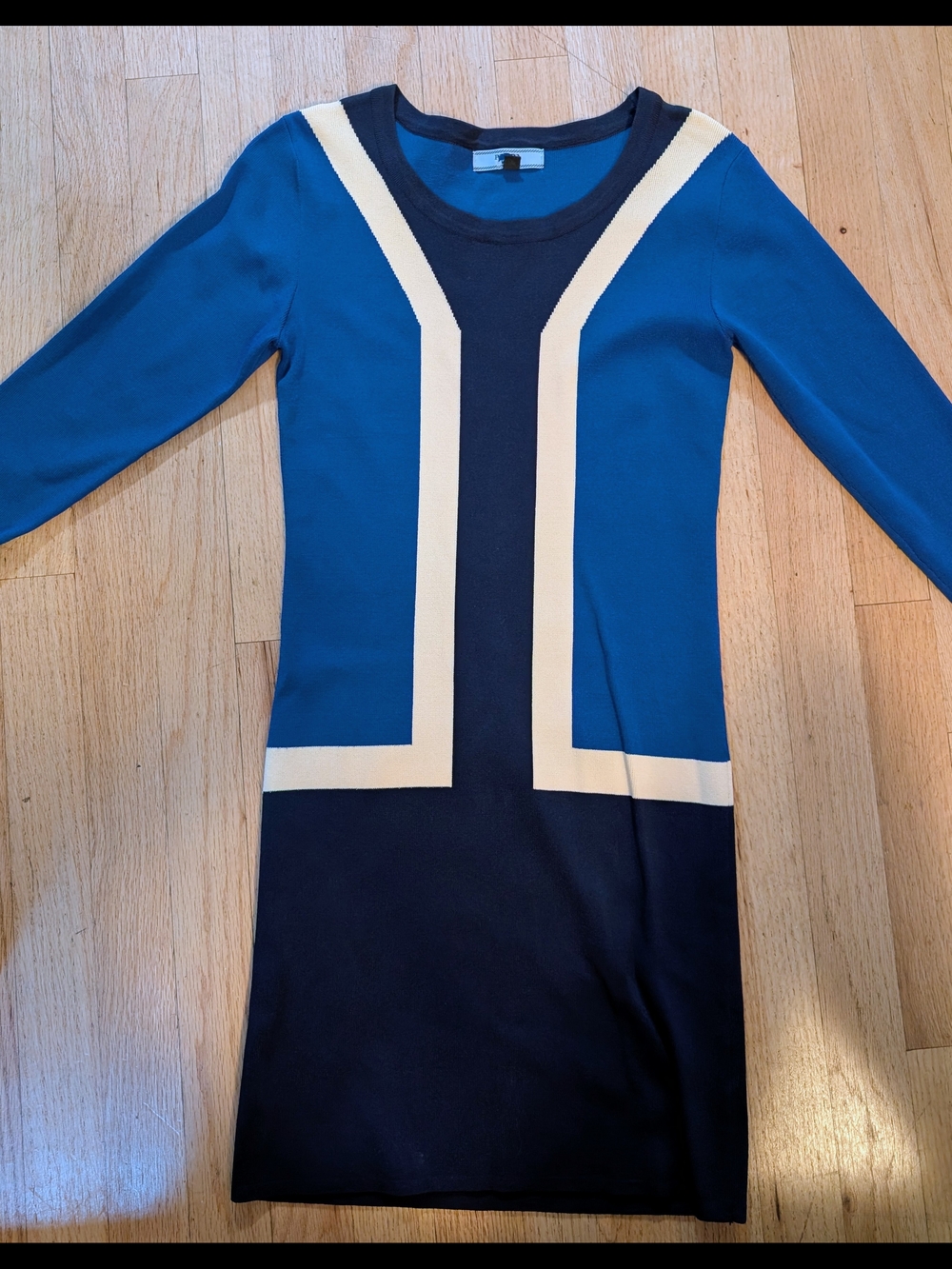 Blue and Navy Colorblock Silk Knit Dress XS